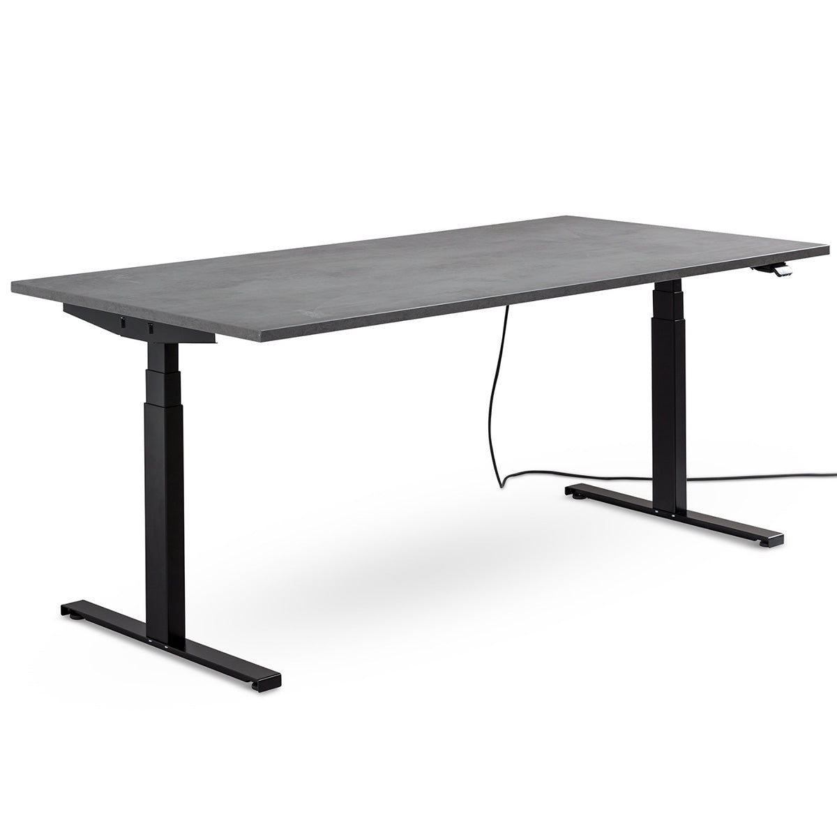 höhenverstellbarer Schreibtisch Betonoptik, Tischgestell schwarz